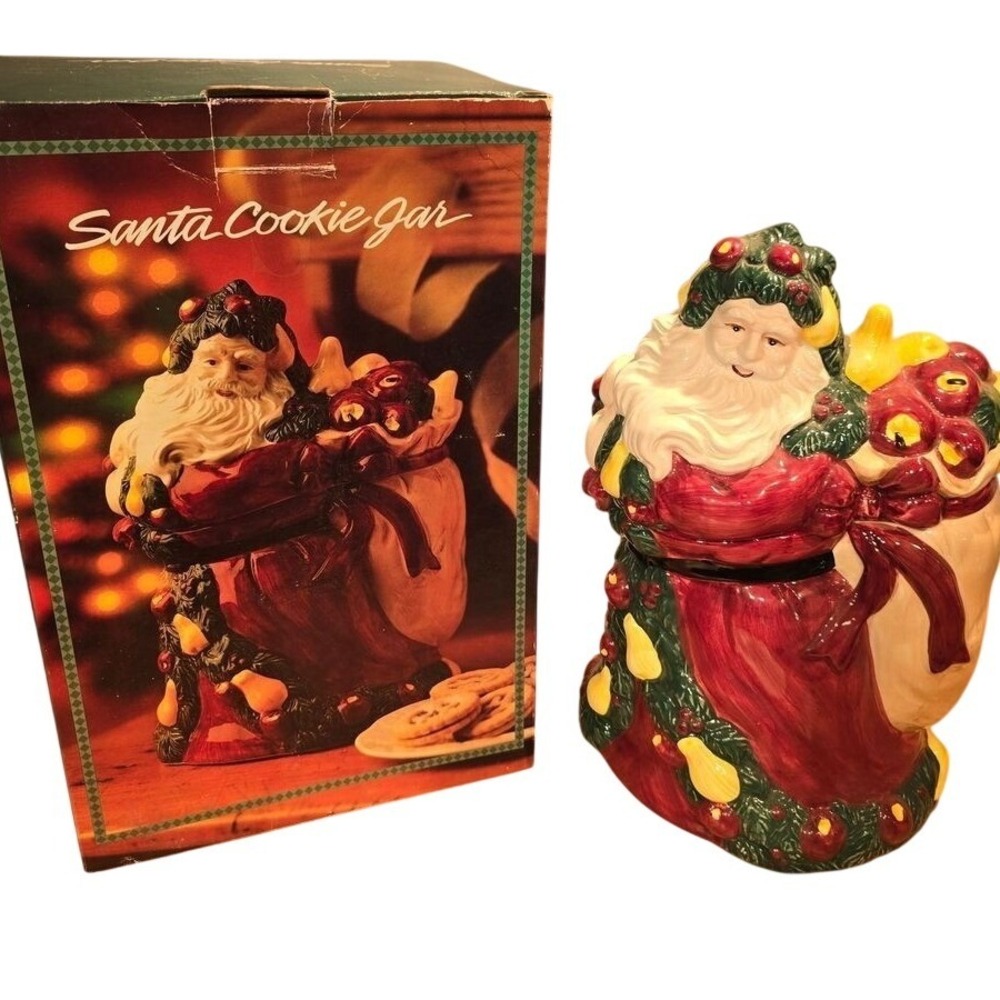 Santa Ceramic Cookie Jar Gift‎ Bag over Shoulder - Unused in Original Box